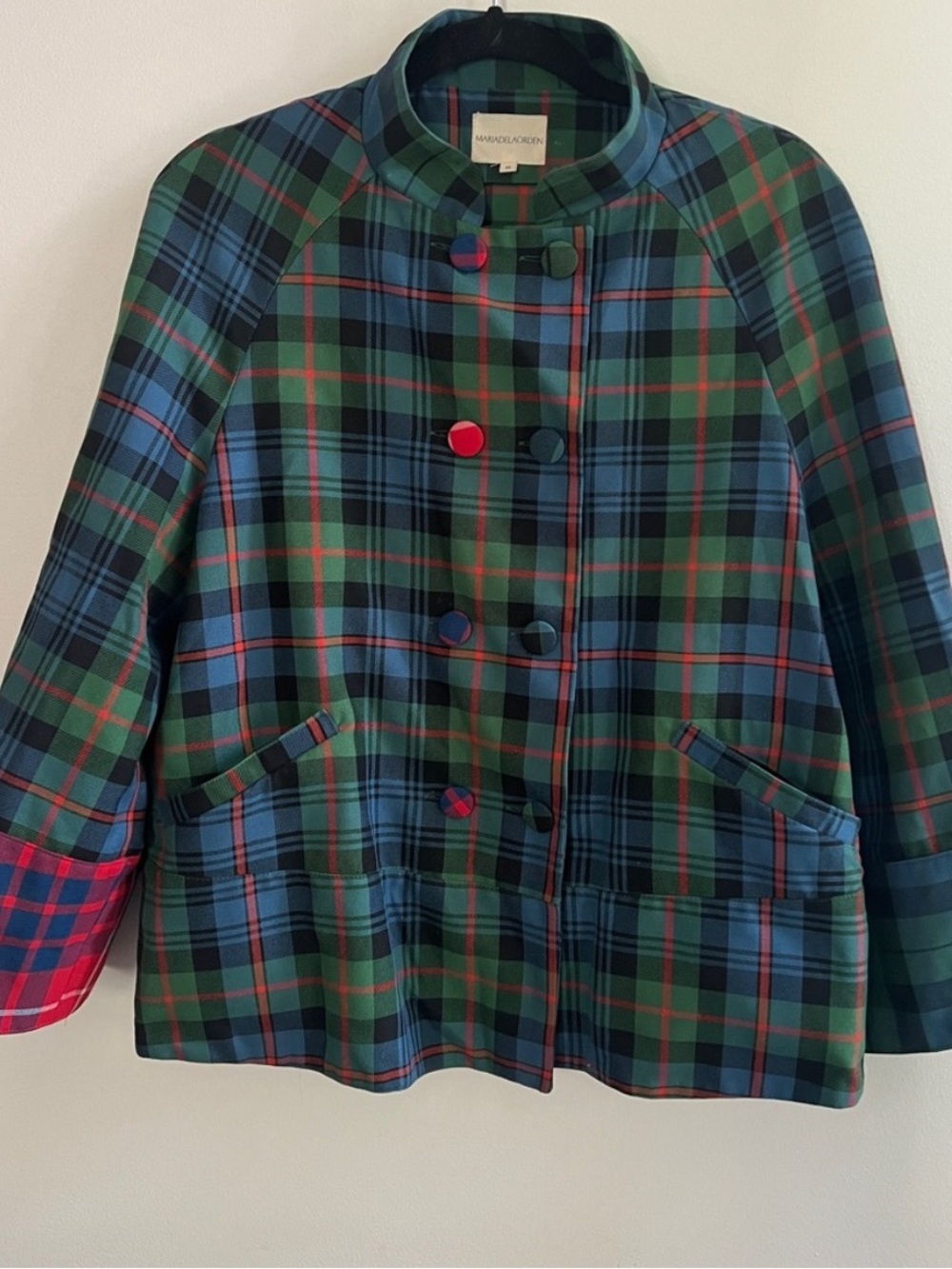 Green, Blue & Red Plaid Wool Coat
